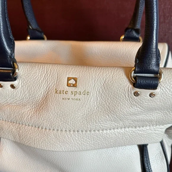 Kate Spade Blue & White Leather Satchel handbag hadlen grant park cement navy - Picture 2 of 16